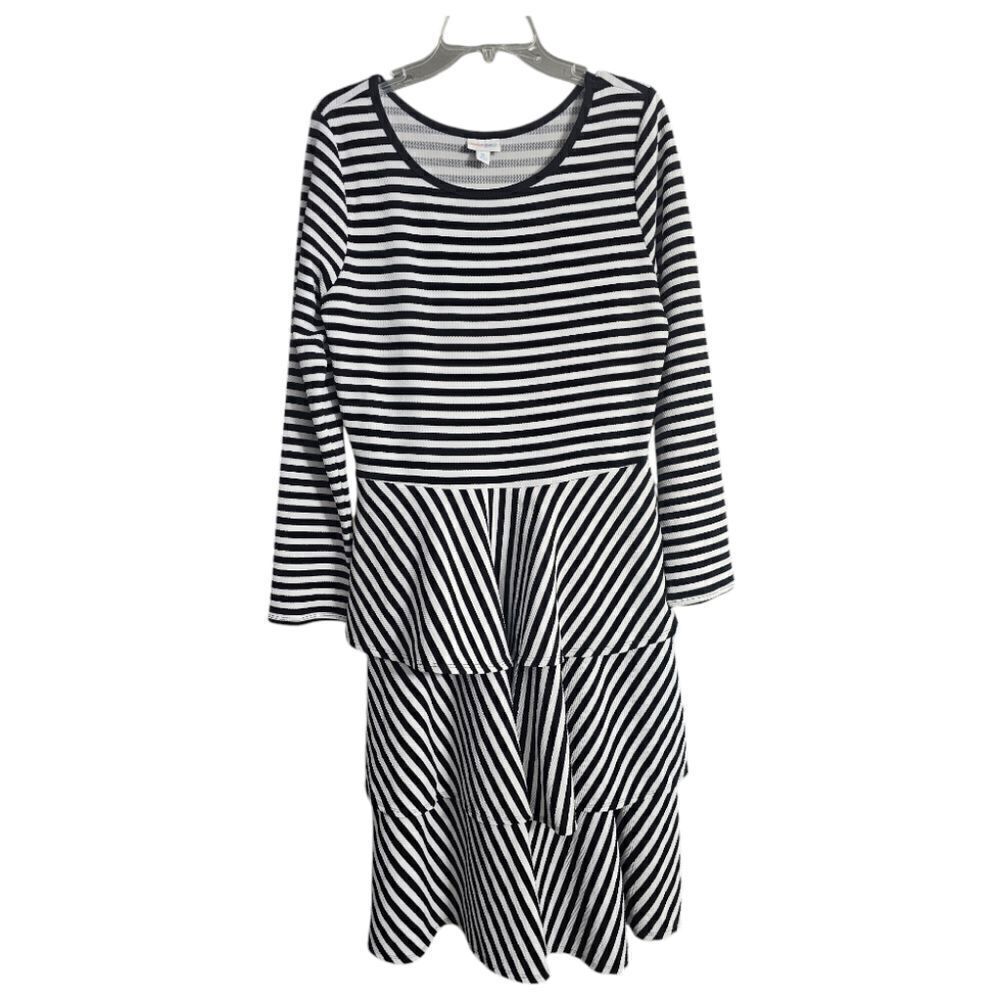 LULAROE Georgia Midi Dress Black/White Striped Tiered Ruffle - Size XL